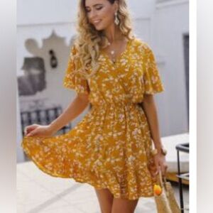 SHEIN Mustard Floral Mini Dress